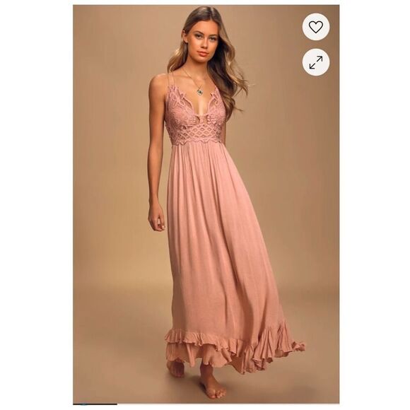 Free People Adella Maxi Slip Rose Pink Lace Dress - Picture 1 of 9